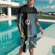 Men's HD Digital Oversize Season Street Trend Hip Hop Beach Fishing Football Sports 2 Short Sleeve T-Shirt Set Clothes