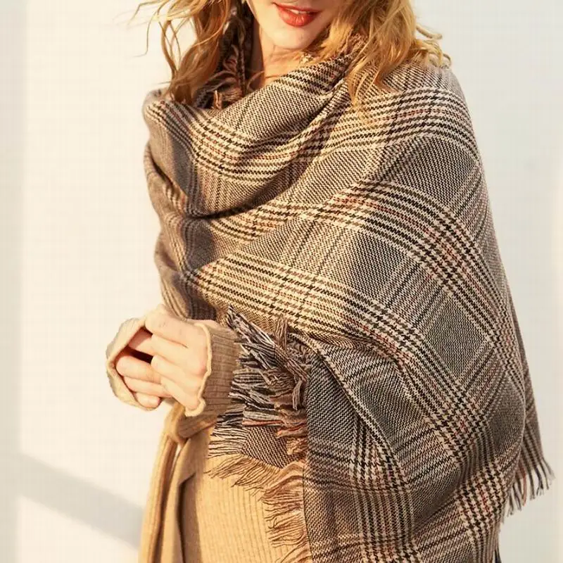 

Bogeda New 100%Wool Scarf Women Luxury Brand Winter Warm Houndstooth Scarfs Thick High Quality Natural Fabric Free Shipping