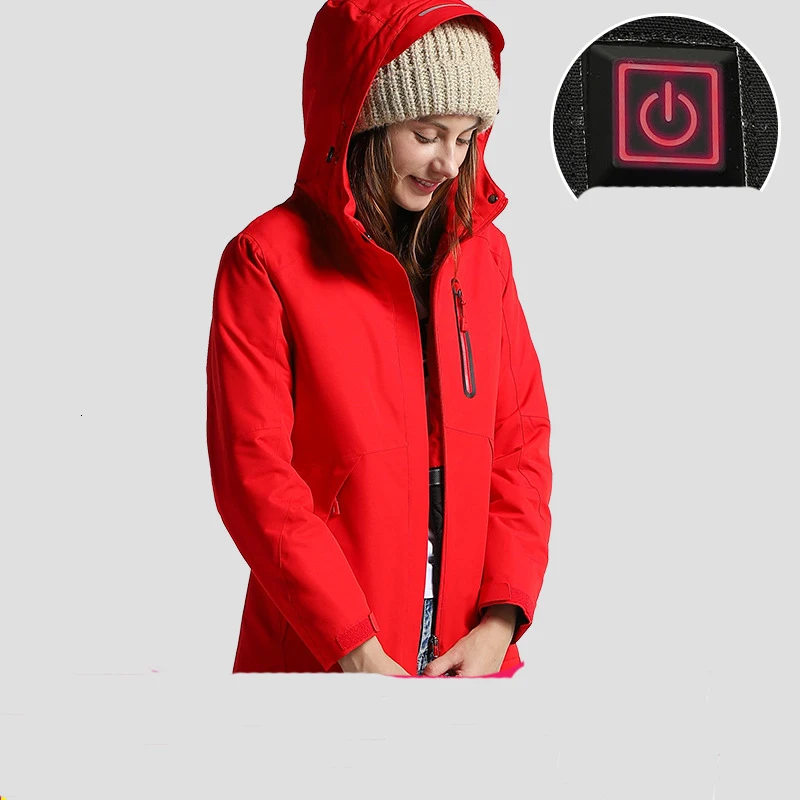 Red Осенне-зимние модели, длинная уличная походная куртка для мужчин и женщин, умная USB теплая хлопковая одежда, теплая ветрозащитная одежда альпинистская - Цвет: Red