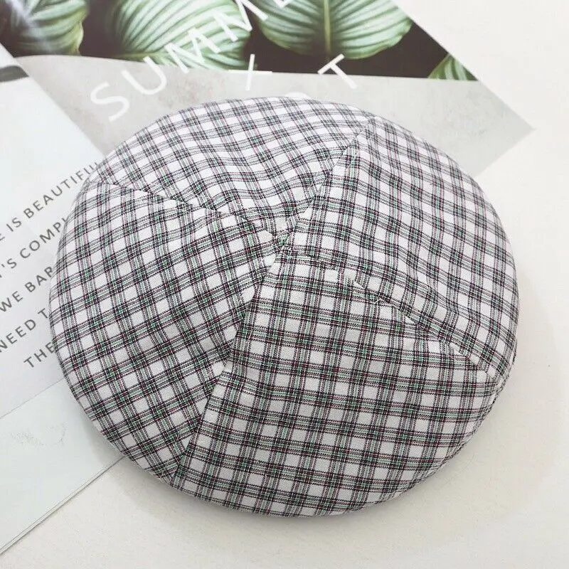 Модные женские Beanie BERET зимние теплые французские шляпы художника Лыжные шапки клетчатые подарки женские горячие береты шапки - Цвет: Белый