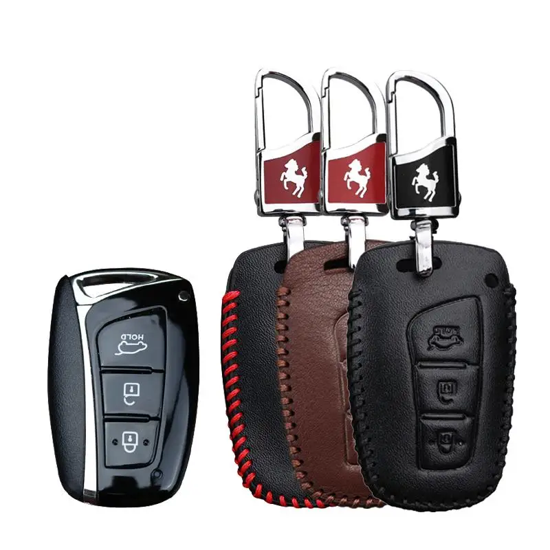 

KUKAKEY Car Keychain Keyring Key Case Fob Cover For Hyundai IX45 Santa Fe Tucson 3 Button Remote Smart Car Key Bag Holder Shell