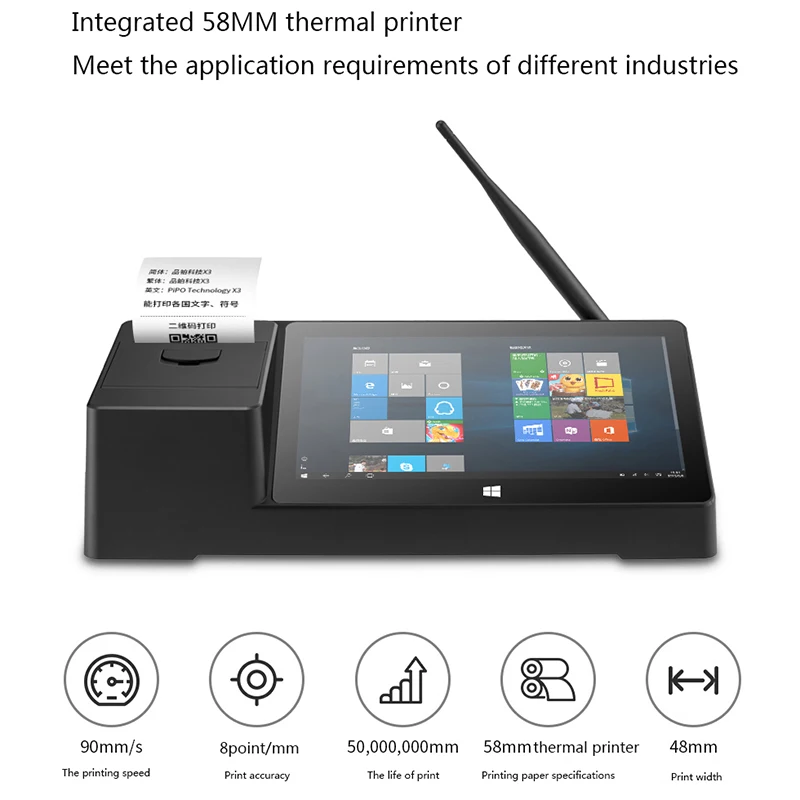  PiPO X3 8.9Inch Mini PC with 58Mm Thermal Printer Win10 I ntel Z8350 Quad Core 1920 x 1200 2G 32G H