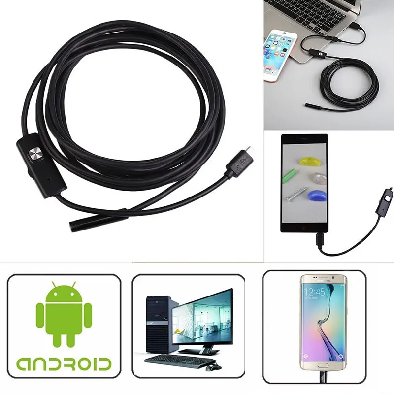 Бороскоп USB 2 м светодиодный Водонепроницаемый 2-Мегапиксельная Камера Эндоскоп для Android OTG 8 мм осмотр видео змея трубка телефон