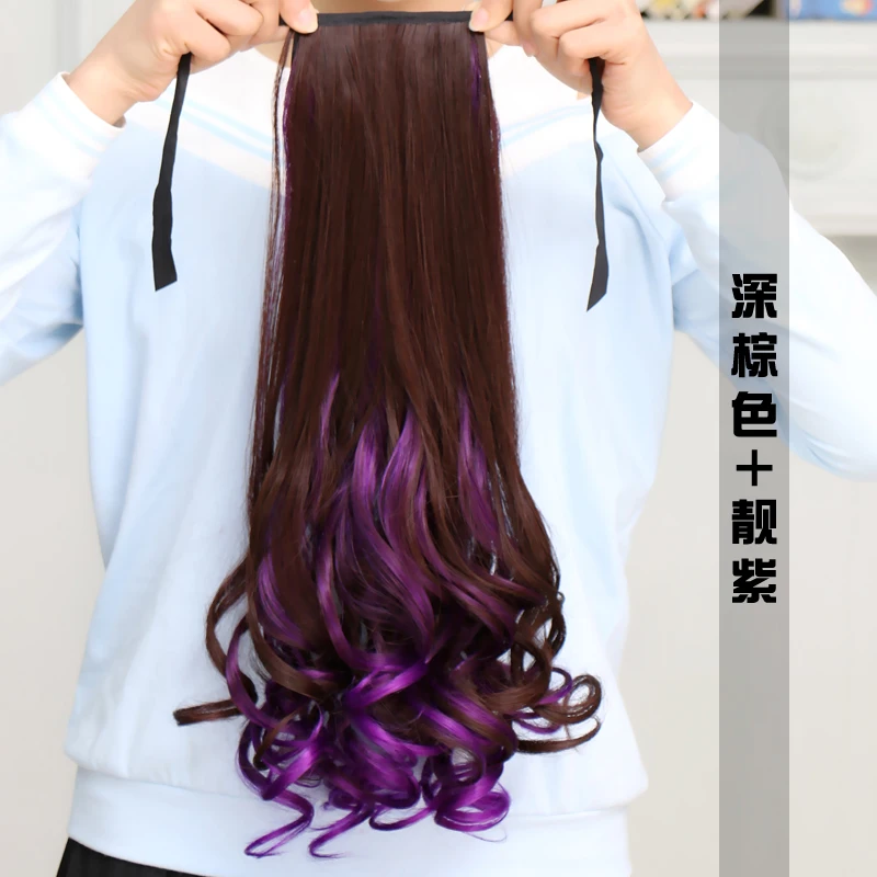 periwig madam long curly hair big wave highlights Bind belt type invisibility gradient ramp reality natural Color Son ponytail - Цвет: 13