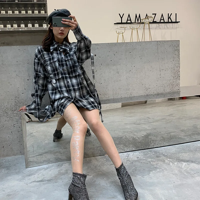 Женские сетчатые колготки KASURE сексуальные с блестящими кристаллами нейлоновые