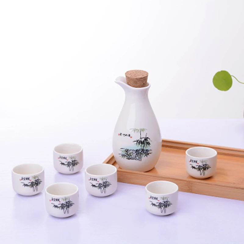 

1Pot 6cup Vintage Ceramic Sake Pot Cups Set Japanese Style Hip Flasks Home Kitchen Office Flagon Liquor Cup
