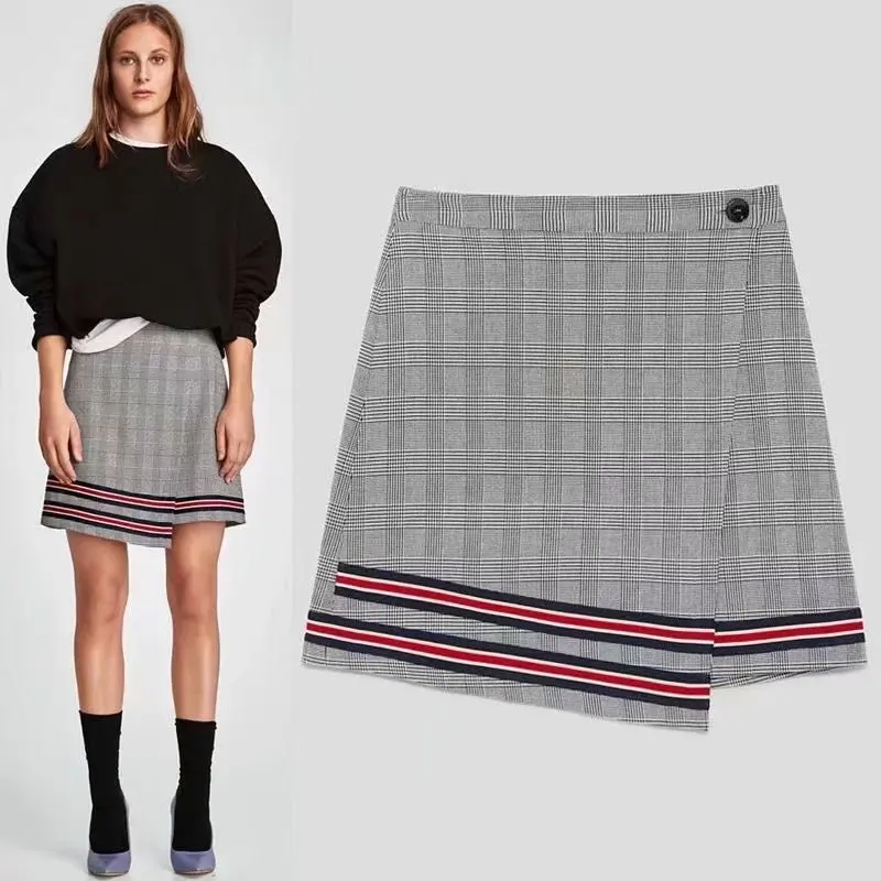 

2018 Spring New Style Europe And America Women's Dress Versitile Fashion Button Joint Pattern Irregular Skirt Short Skirt