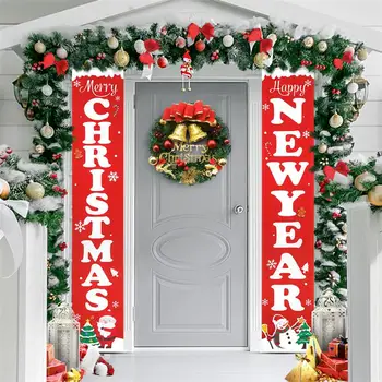 

Merry Christmas Happy New Year Banners Red Color Polyester Oxford Fabric Christmas Porch Sign Christmas Hanging Xmas Banners