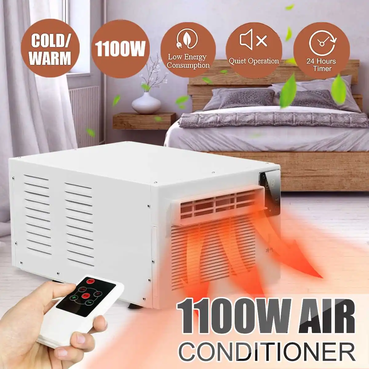 1100w desktop condicionador de ar 220v/ac frio/calor uso duplo 24 horas temporizador com controle remoto led painel de controle condicionador de ar para animais de estimação condicionador de ar