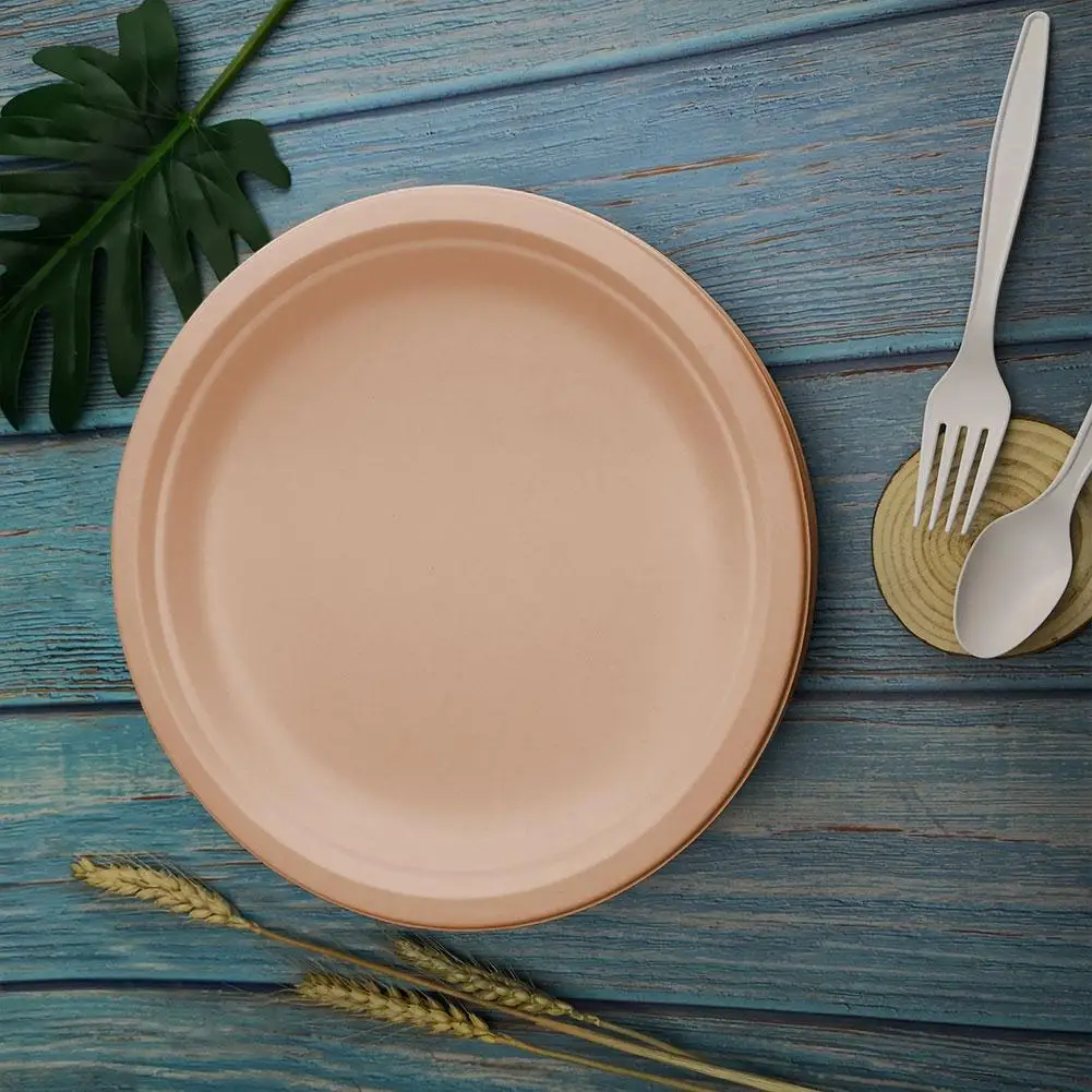 50 шт. 6/7/9in 100% Compostable бумажные тарелки сверхпрочные качественные натуральные
