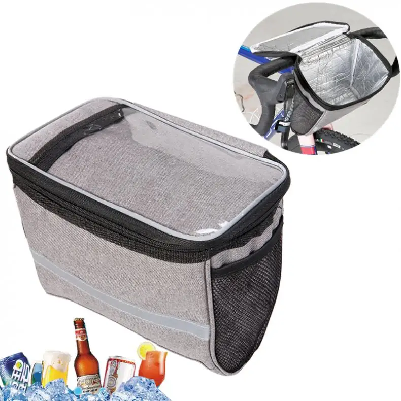 Bicycle Front Bag Cycling Basket Pannier Bike Frame Tube Handlebar Bag Aluminum Foil for Cold-Hot Drinks Heat Preservation