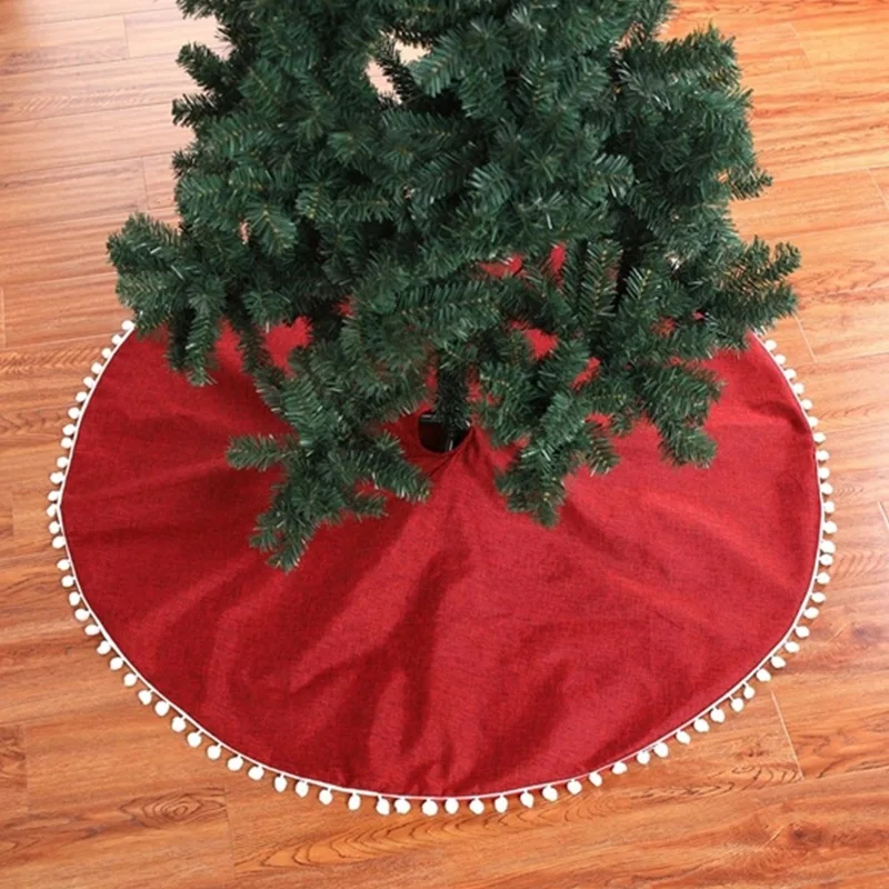 

1pcs Red Linen Christmas Tree Skirt navidad 2019 Decoration for Home Xmas Tree Skirt New Year