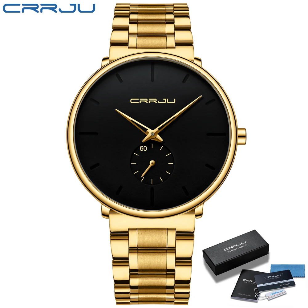 Relojes CRRJU para hombre, reloj de pulsera de acero inoxidable