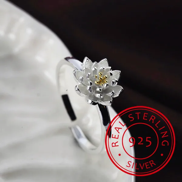 Женские открытые кольца в виде цветка лотоса серебряные ювелирные украшения
