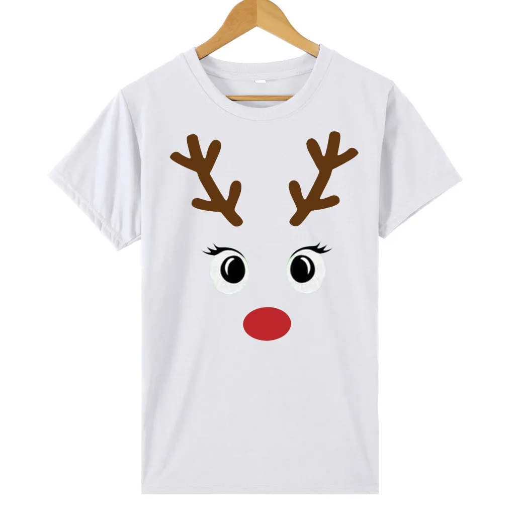Женская рождественская футболка с рисунком оленя, большие размеры, футболка с коротким рукавом и принтом оленя, Женская рождественская футболка, Топы, Playera Mujer - Цвет: Белый