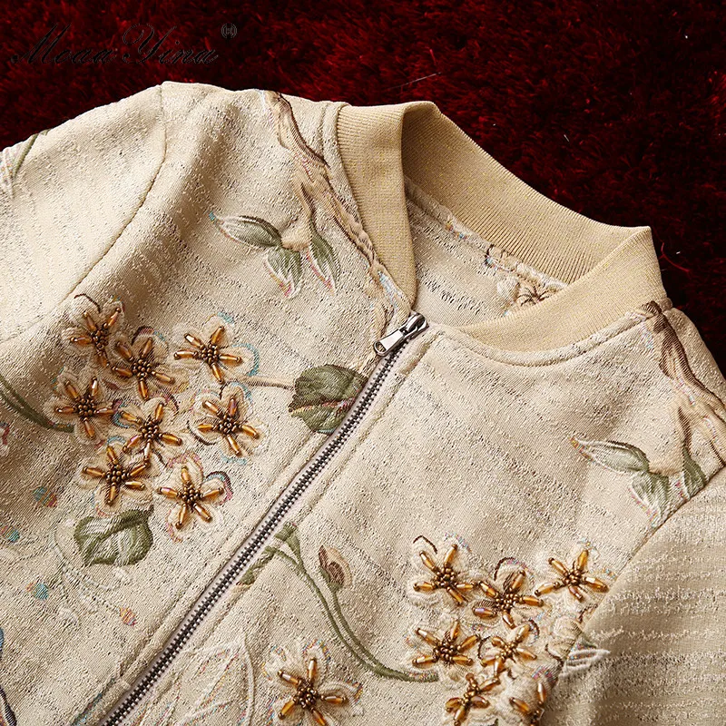 MoaaYina, Высококачественная модная куртка, осенняя Женская куртка, Элегантная короткая куртка с цветочными бусинами
