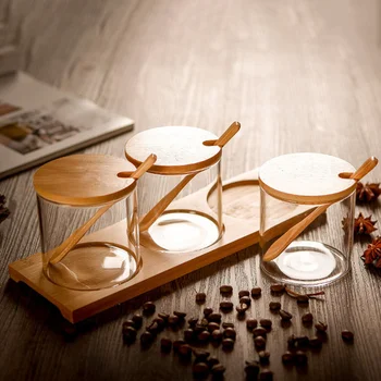 

3pcs/1 Set Glass Sealed Seasoning Pot Seasoning Jars Household Seasoning Boxes Sealed Condiment Pot with Lid and Spoon