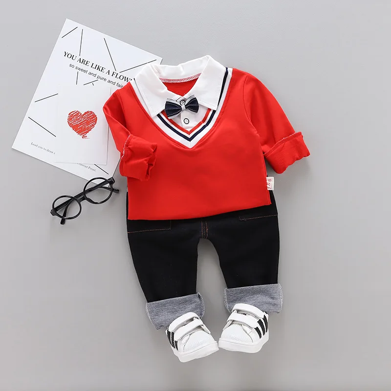 

2019 Childrenswear Spring New Style Male Baby Clothes False Collar Casual Bowtie-Case Set