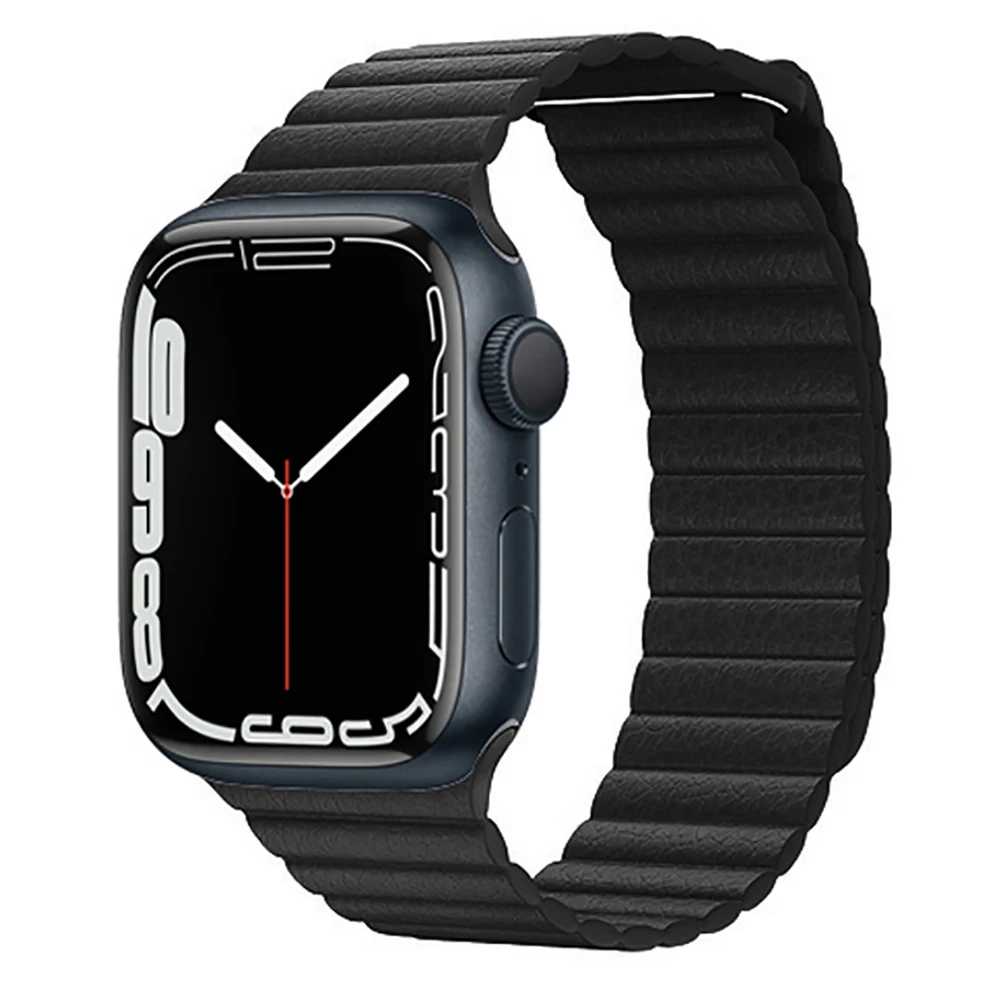 Ремешок кожаный для Apple watch band магнитный браслет iWatch series 3 4 5 se 6 7 45 мм 41 44 40 42 38 |