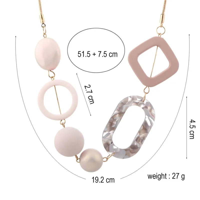 Pinksee, шикарное модное геометрическое акриловое бисерное колье для женщин, индивидуальное ацетатное ожерелье, металлическая цепочка, ювелирные изделия, аксессуары