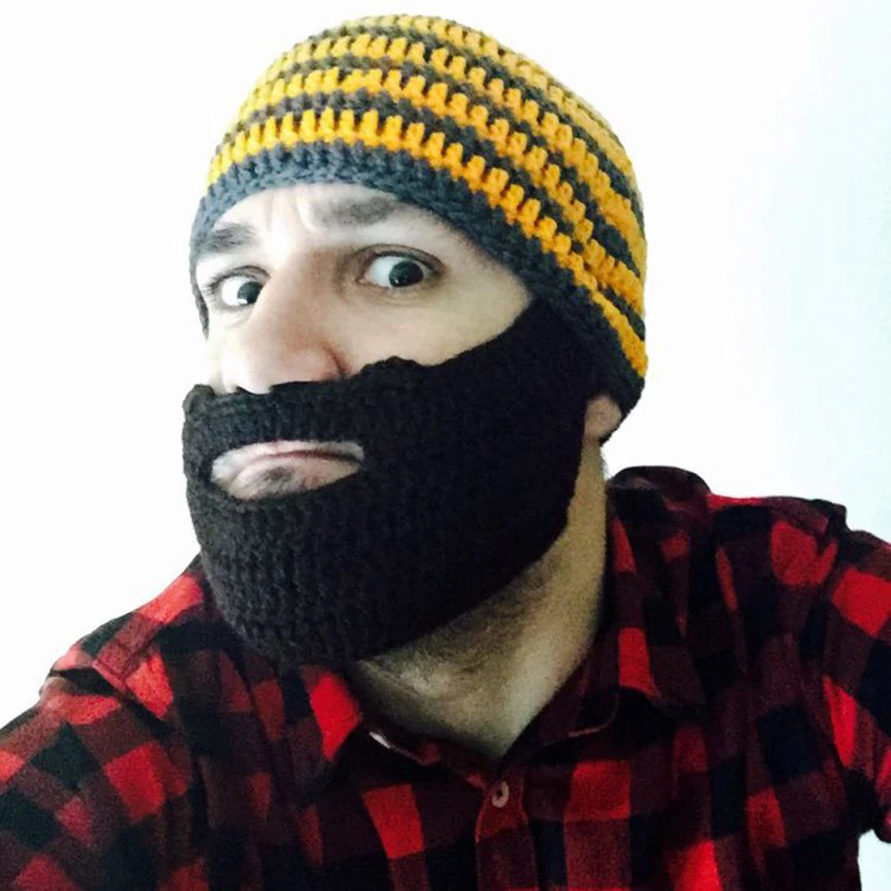 Beanie Hat Adjustable Winter Warm Knit Beard Face Mask Hat Beard Funny Knit Hat Ski Fake Beard Face Mask