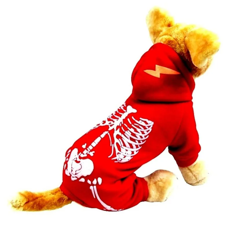 Светящийся комбинезон для собак с принтом скелета, спортивный костюм с капюшоном, зимняя одежда для собак, костюм для маленькой собачки 908