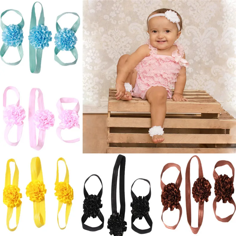 

Baby Girl Flower Headwrap Set European Elastic Floppy Belt Shoe With Headband For Newborn Baby 7 Colors