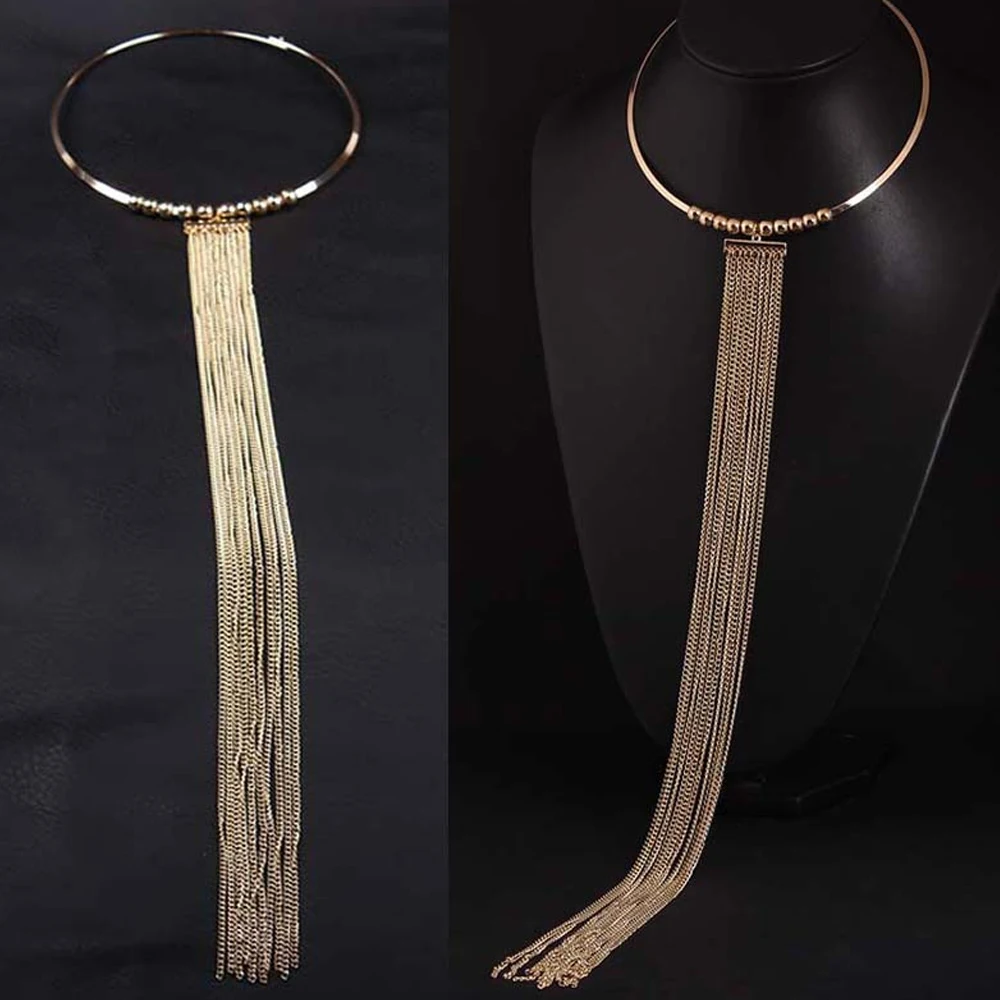 

Fashion Bundle Neck Element Gold Long Tassel Necklace for Women Men Jewelry Choker Collar Girl Exaggerated Necklace Accessories