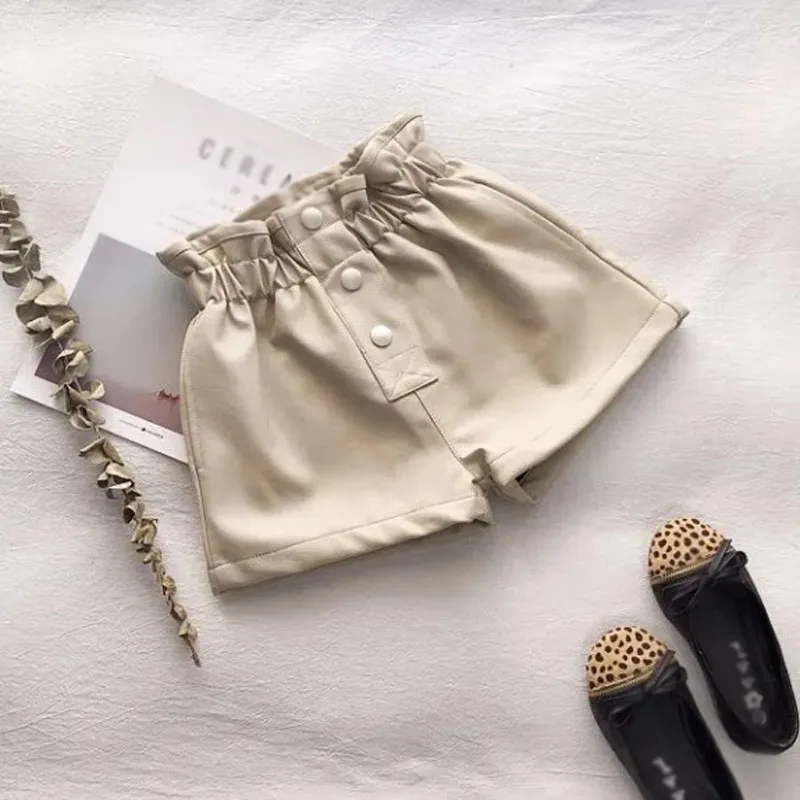 Girls Velvet Leather Shorts Autumn Winter High Waist kids shorts