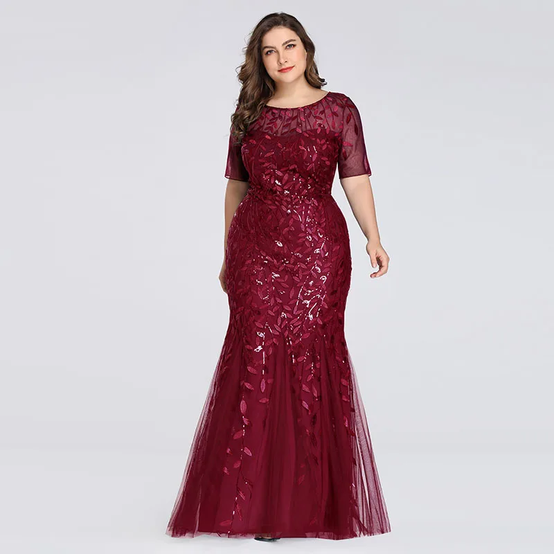 Это Yiiya вечернее платье с круглым вырезом Robe De Soiree, короткий рукав, расшитое блестками, Русалка, женские вечерние платья, Длинные вечерние платья C545 - Цвет: burgundy