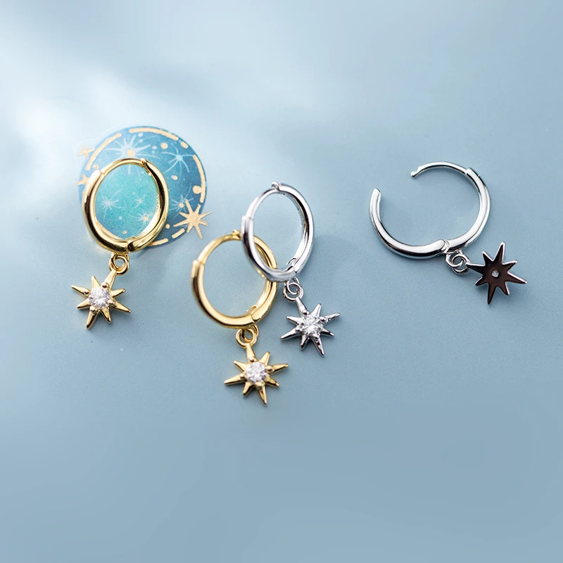 

Fashion 925 Sterling Silver Cubic Zircon Gold Color Star Statement Round Circle Ear Ring Earings CZ Hoops Earrings for Women