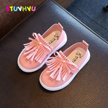 

Kids Shoes for Girls Tassel Casual Shoes 2020 Spring and Autumn Soft Leather Solid Color Baby Toddler Sneakers Black Pink White
