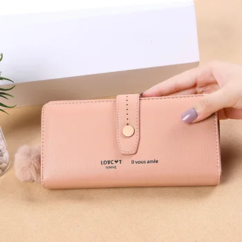 

2020 new women's wallets long women's fur ball ornaments medium and long wallets candy color European and American style wallets