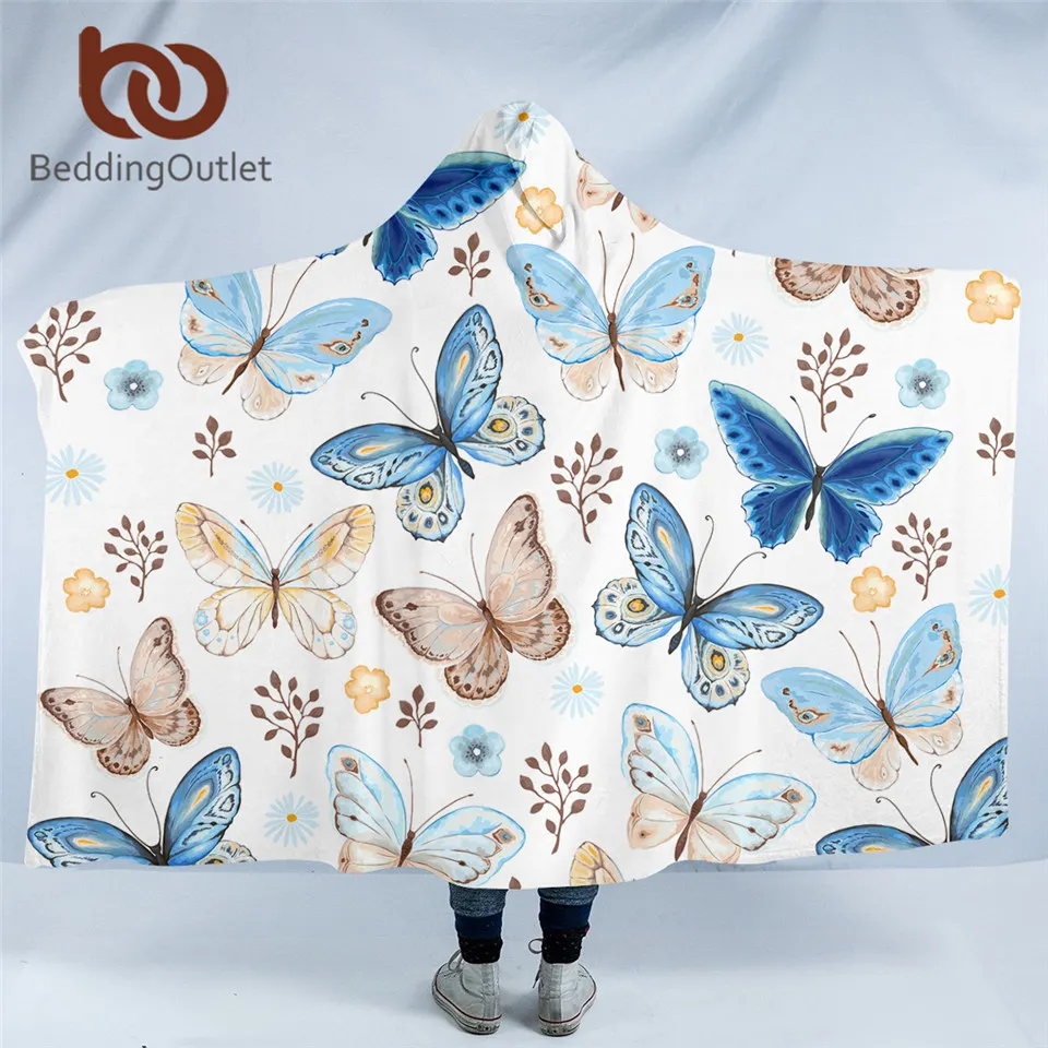 

BeddingOutlet Flying Butterflies Hooded Blanket Adults Microfiber Sherpa Fleece Kids Wearable Throw Blanket for Bed Sofa Picnic