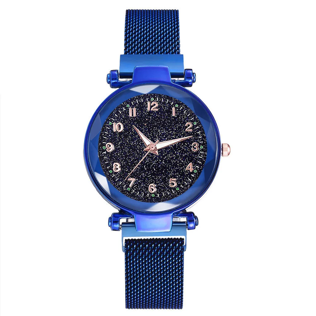 TikTok-reloj magnético con correa de malla para mujer, cronógrafo con superficie Digital de cielo estrellado, para celebridades por Internet