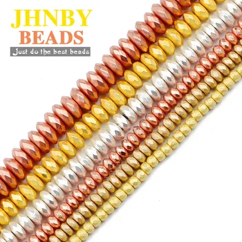 

JHNBY Matte Gold Silvers Faceted Flat Round Hematite Natural Stone 3/4/6/8mm Spacers charm Loose Beads For Jewelry Making Diy