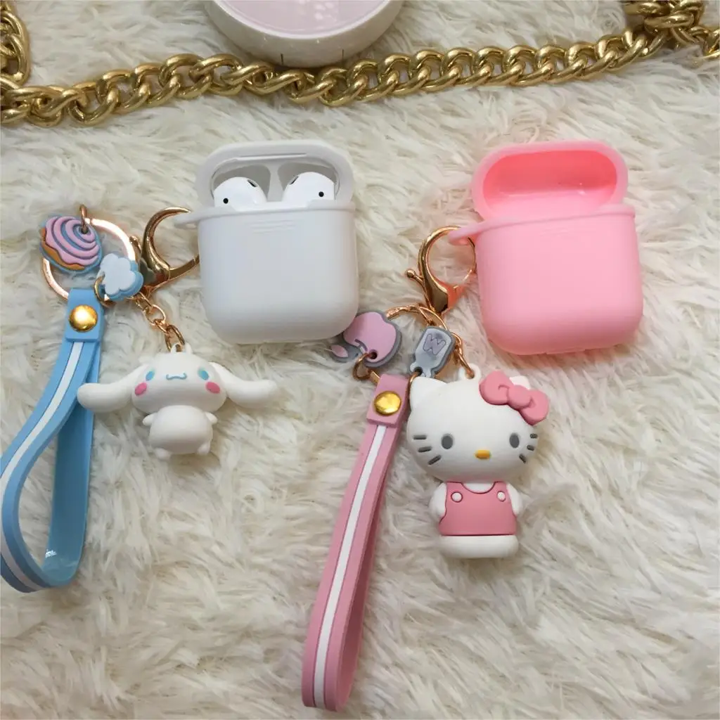 Милый мультфильм для airpods чехол hello kitty Мелодия для наушники для iPhone Мягкая силиконовая сумка Универсальный телефон крюк вверх ремень, запястье