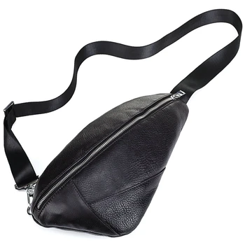 

Fashion Men's Chest Bags Genuine Leather Crossbody Chest Packs Slim Zipper Sling Bags Male Messenger Bags