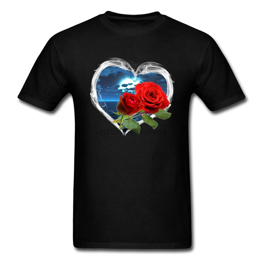 Chinese ValentineDay T Shirt Red Roses Smokey Heart Couple Shirts MenHigh Quality Full Cotton Undershirt Tee Love | Мужская одежда