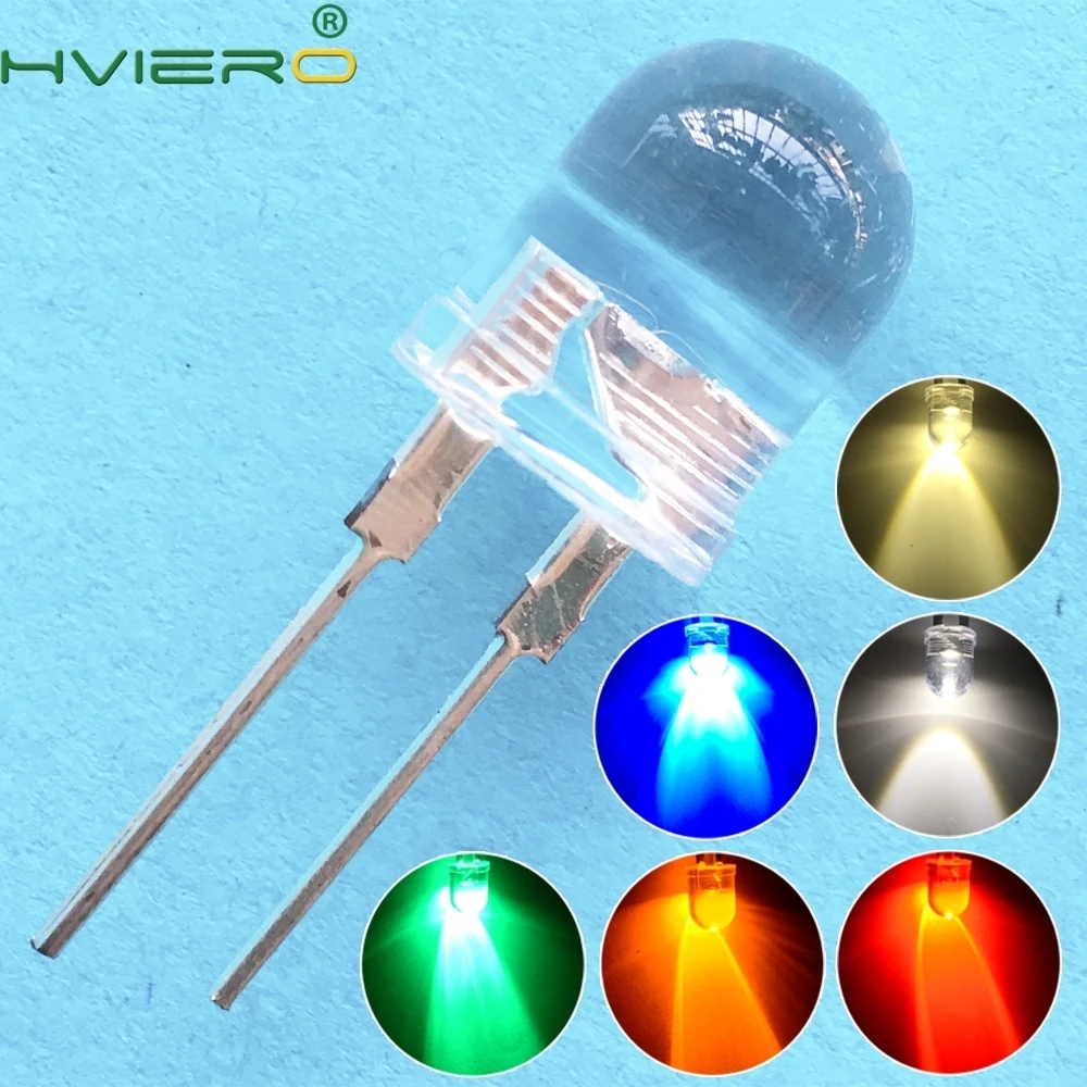 Hviero 10mm White Red Green Blue Yellow Diode Led Round 0.5W power light 3.2~3.6V LED lamp bead light-emitting diodes 30KMCD bulb