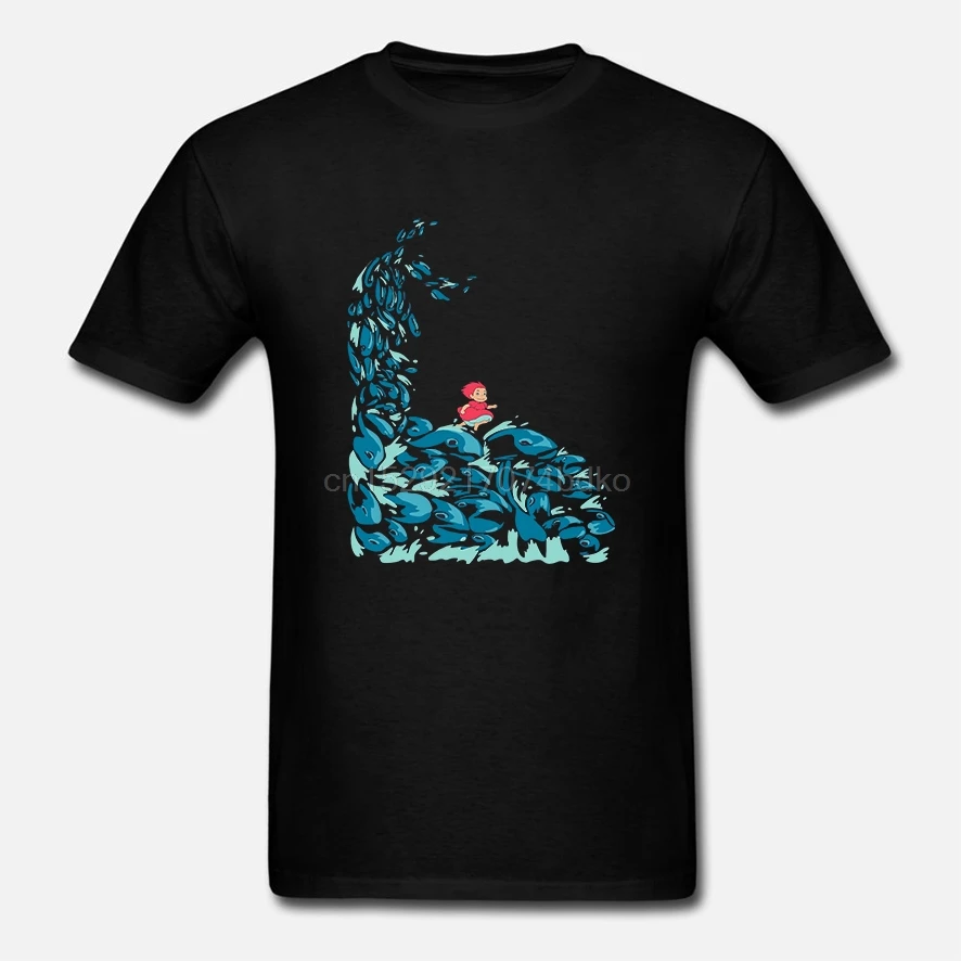 Ponyo on the t/футболка хлопковая с круглым вырезом тонкая милая комичная летняя