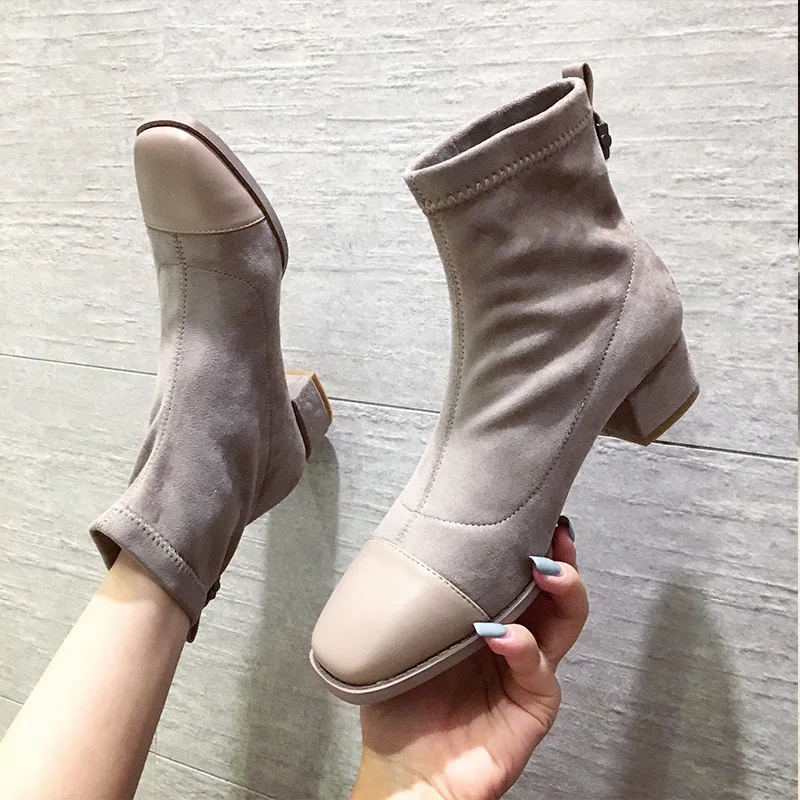 

Women's Short Boot Rubber Boots Bootee Woman 2019 Shoes Luxury Designer Booties Ladies Lace Up Chunky Heel Mid-Calf Rain Med