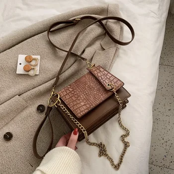 

Retro Stone Pattern PU Leather Small Crossbody Bags 2020 New Fashion Designer Chain Shoulder Messenger Bag Female Handbags Brown