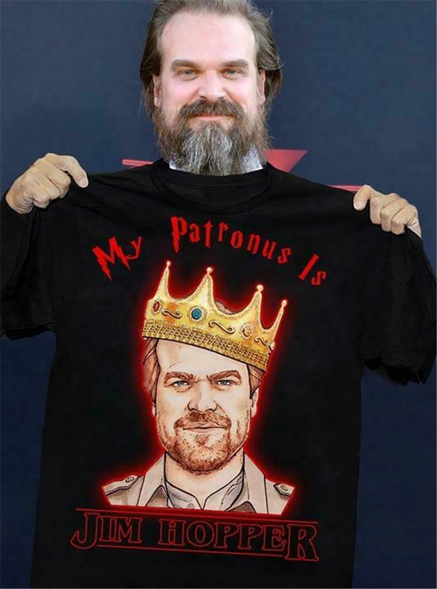 Мужская футболка из черного хлопка с надписью My patrous Is Jim Hopper Stranger Things | одежда