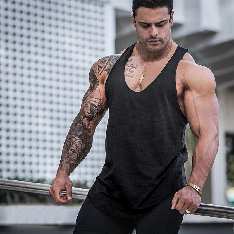 

New Mesh Men's Tank Top Muscle Singlets Fashion Sports Workout Man Undershirt Gym Clothing Bodybuilding Sleeveless Fitness Vest