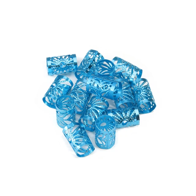 100pcs Gold/silver Color Metal Tube Hair Braid Dread Dreadlock Beads Adjustable Hair Braids Cuff Clip 7/9mm Hole Micro Ring Bead blue 9mm