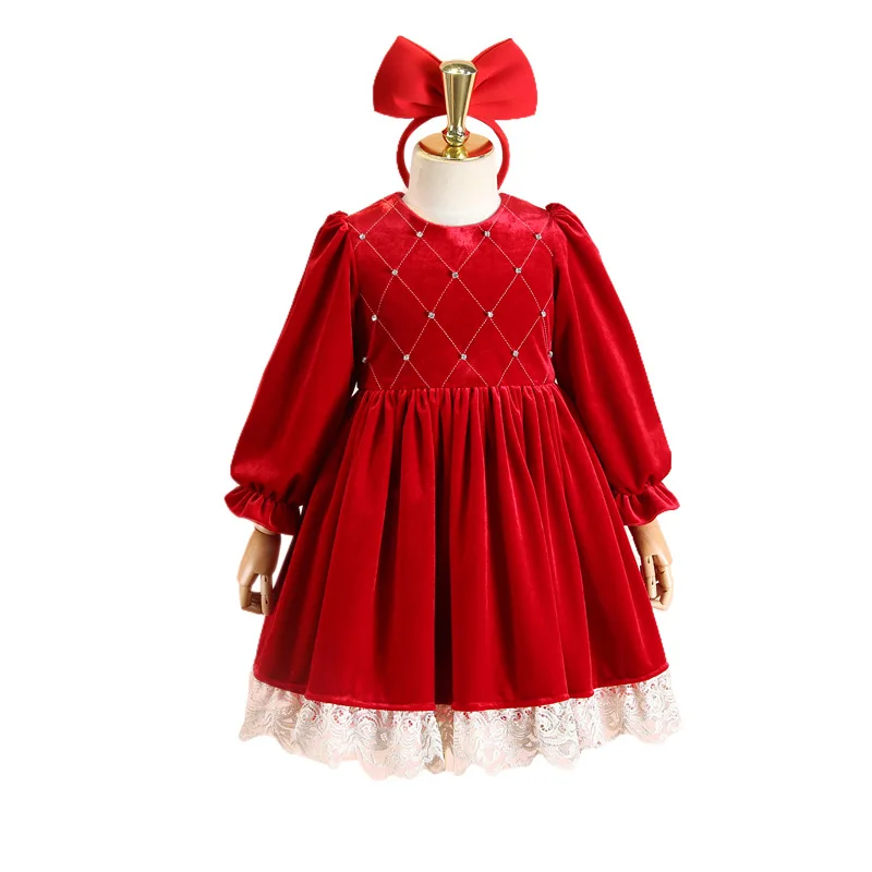 Г. Платье для девочек из вельвета; зимний стиль; кружевное вельветовое платье принцессы в западном стиле; обруч для волос