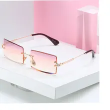 Розовые фиолетовые Солнцезащитные очки женские тонированные прямоугольные без оправы с кристаллами градиентные солнцезащитные очки для женщин винтажные оттенки Прямая поставка