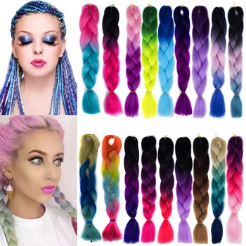 

New Gradient Rainbow Color Curly Long Straight Synthetic Clip in Hair Extension