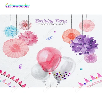

Watercolor Birthday Balloon Backdrops for Photography Kids Party Decor Baby Portrait Poster Photography Backgrounds Photo Studio